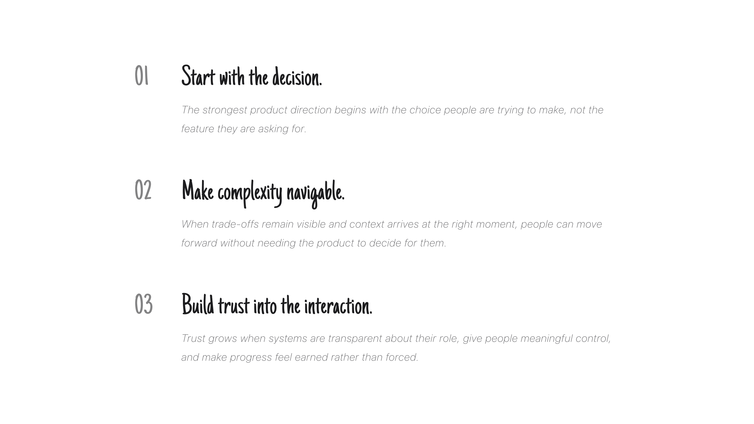 Dollar Flip reflection: start with the decision, make complexity navigable, and build trust into the interaction