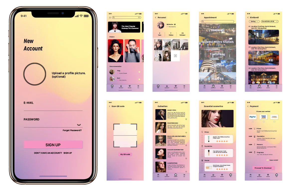 Glamhub mobile application interface